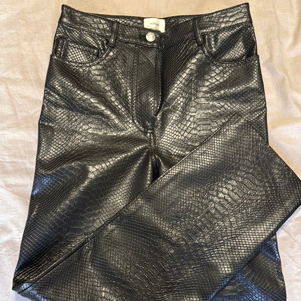 Aritzia Black Faux Leather Crocodile Print Pants